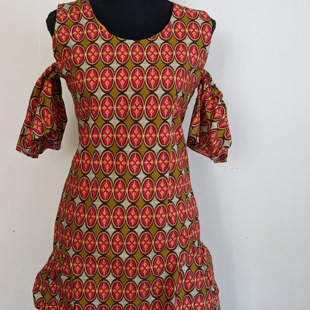 Cold Shoulder African Print Summer Dress